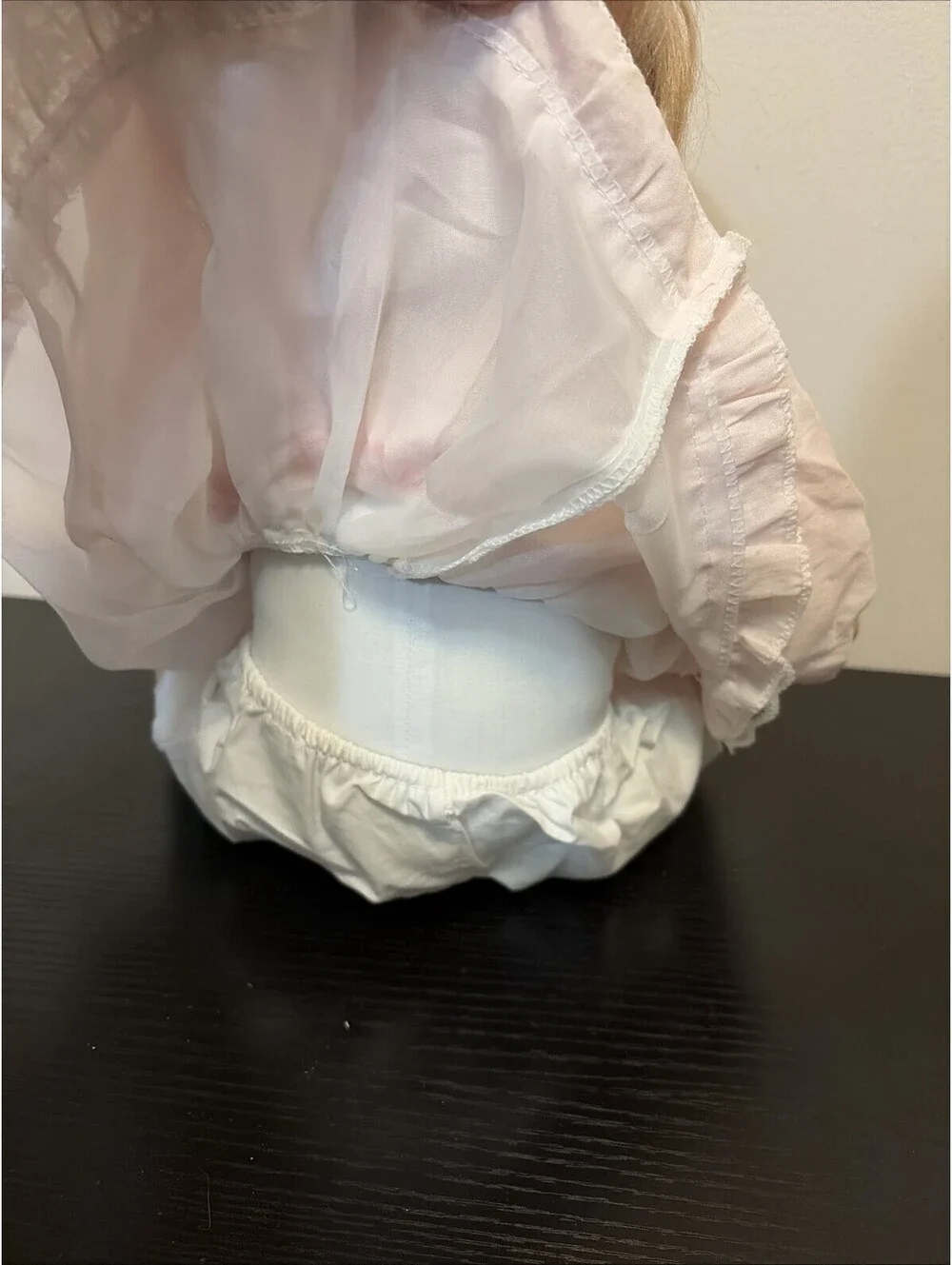Danbury Mint Porcelain Girl Doll Pink Flower Dress Crochet Booties Collectible